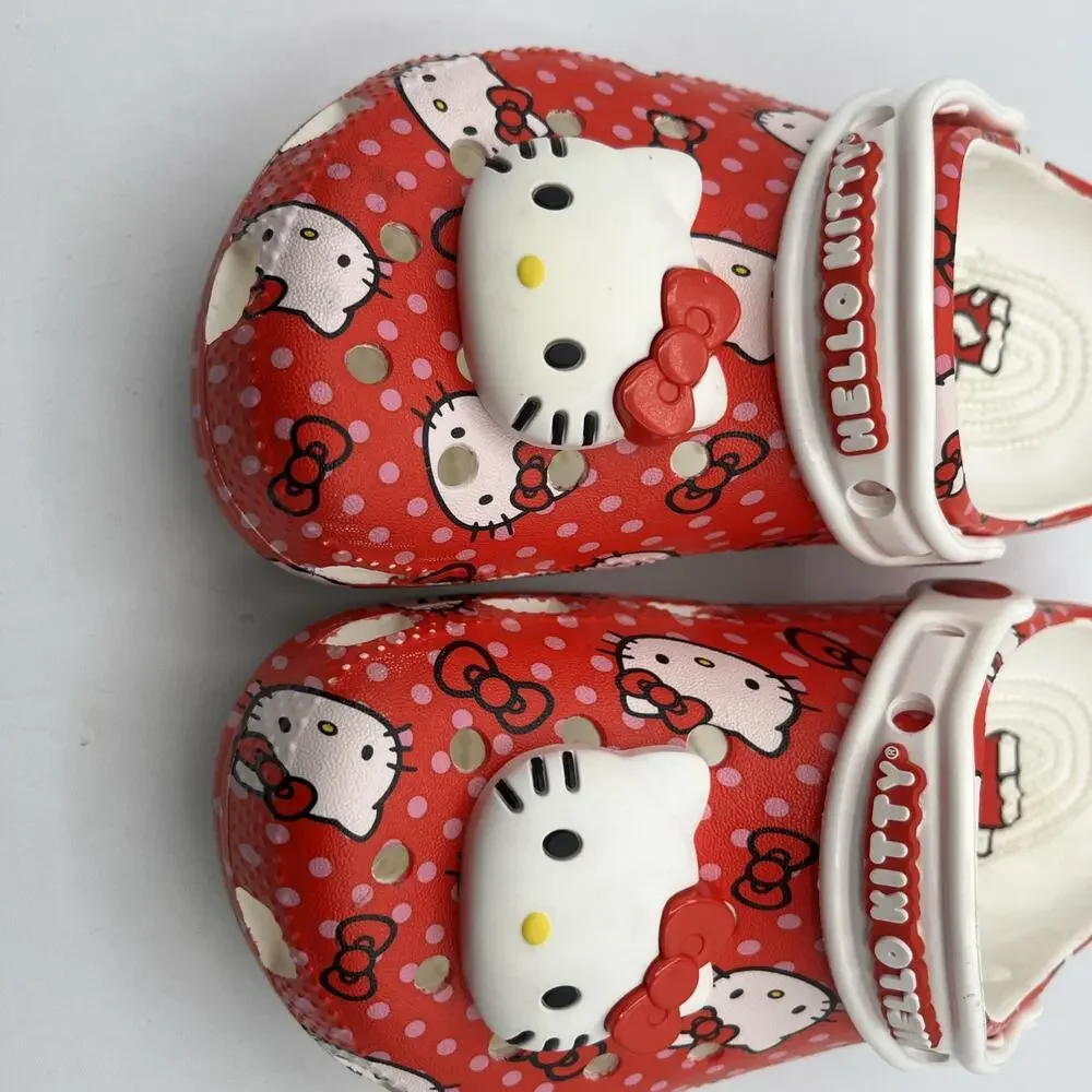 Hello Kitty Crocs Classic Clog Kids Children’s Size 2 Red White Sanrio Pre-owned